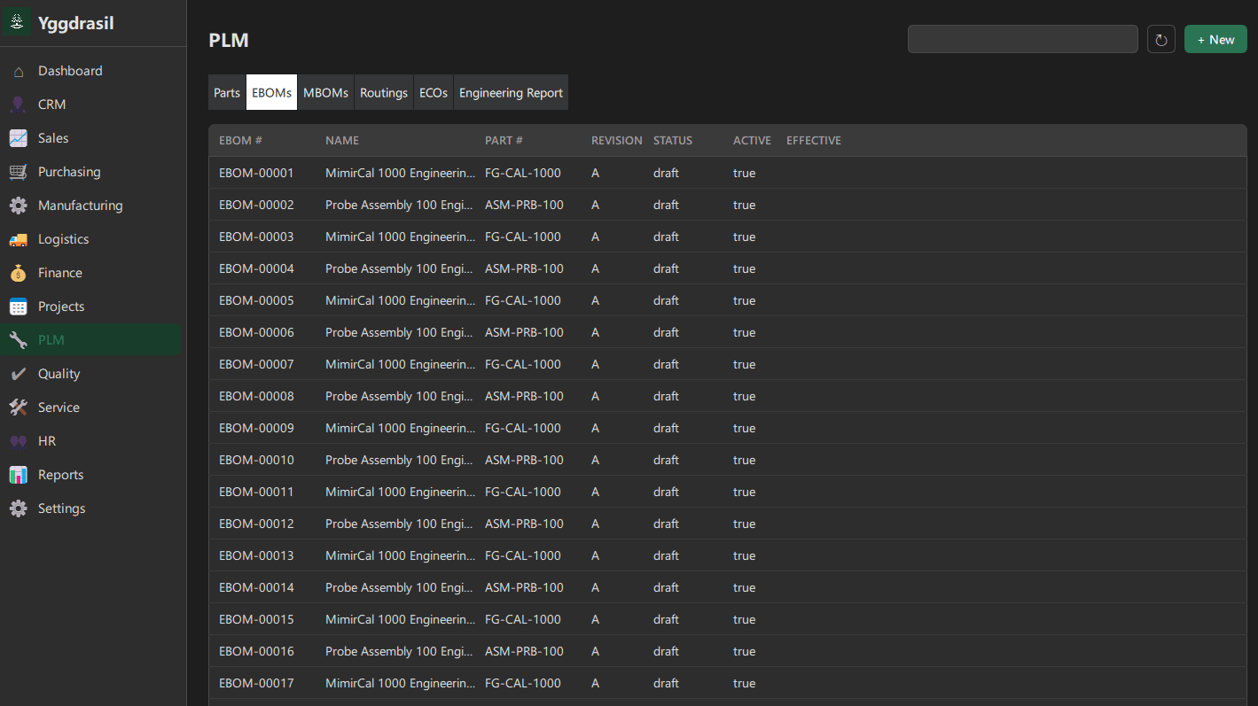 PLM module — Yggdrasil desktop application